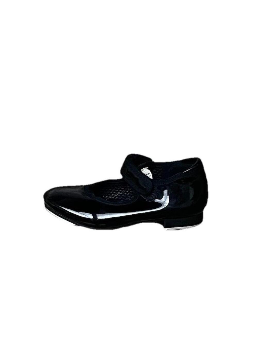 Girls Tap Dance Shoes Size 9 Black Patent Mary Jane Strap Freestyle Metal Taps